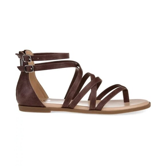 Journee Collection Womens Size 11 Zailie Strappy Gladiator Flat Sandals in Brown - Picture 2 of 13
